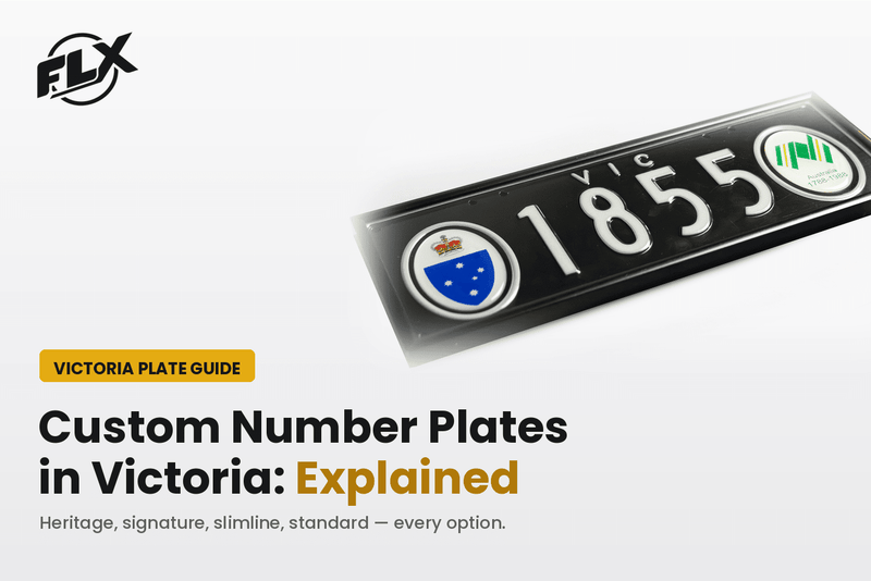 Victorian euro-style plate 1855 with blue state emblem strip, custom plate guide