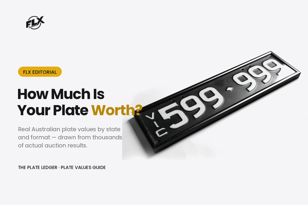 Black number plate mockup reading 599 999, cover for a plate value guide
